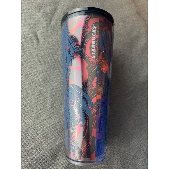 STARBUCKS TUMBLER OCEAN FERN FALL 2022‎ VENTI COLD CUP IRIDESCENT METALLIC 24OZ - Picture 1 of 3